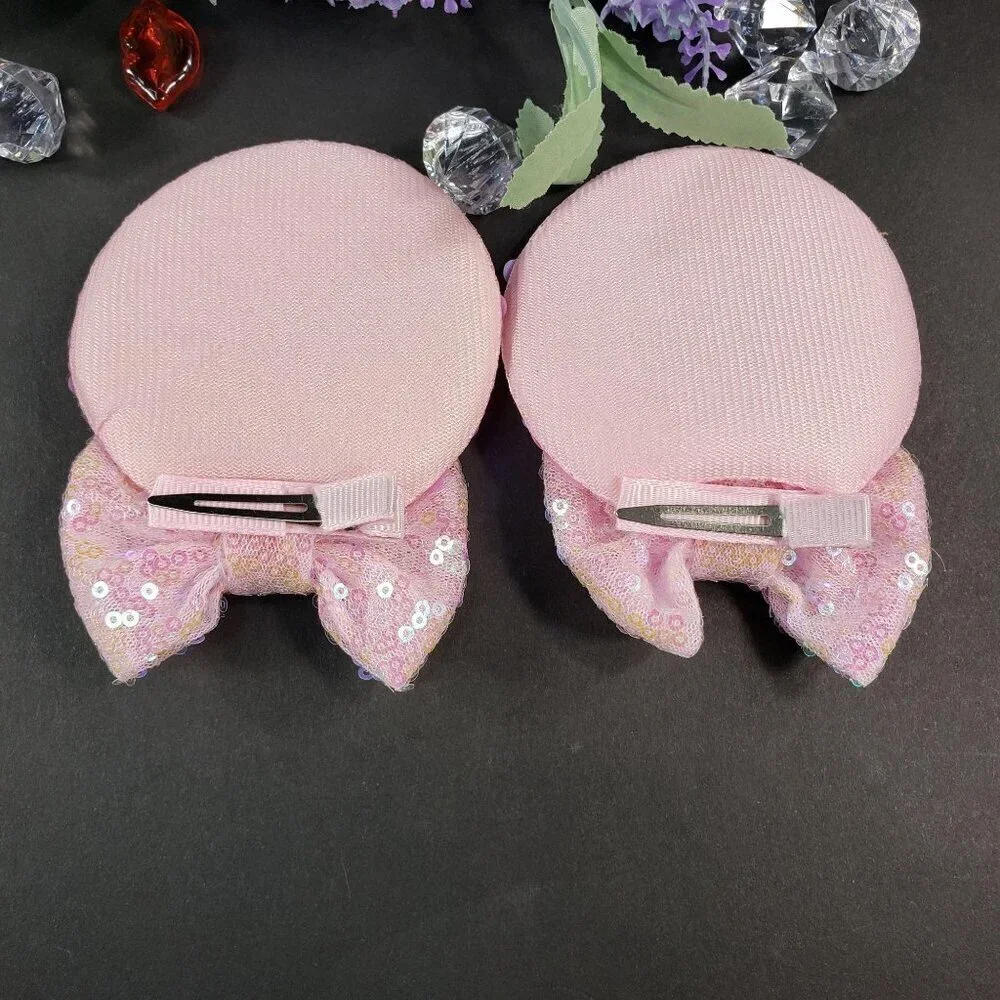 Minnie Mouse Ears Barretts Hair Bow Hair Clips Accessories Pink Sequins